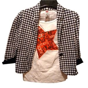 Beautees Black and White Houndstooth Blazer